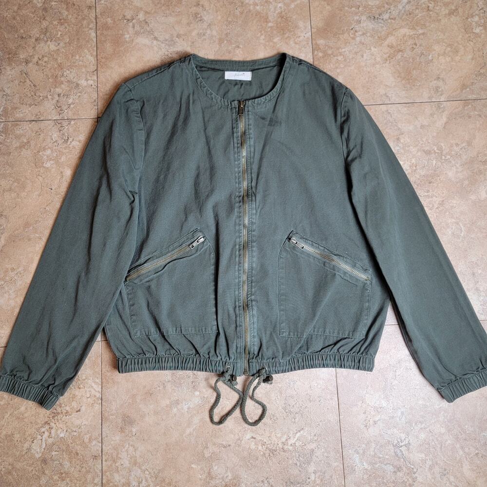 Womens M Jacket Green Full Zip Drawstring Zip Pocket Lightweight Casual Street